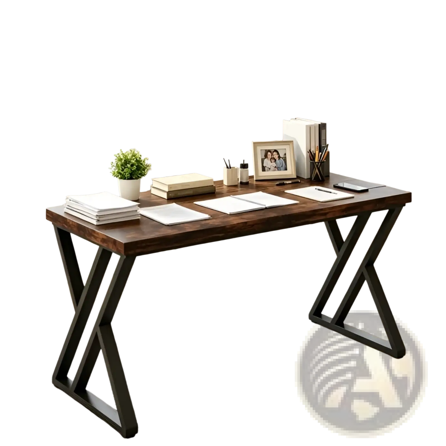 Industrial Writing Desk 55 Inch Dark Wood Table