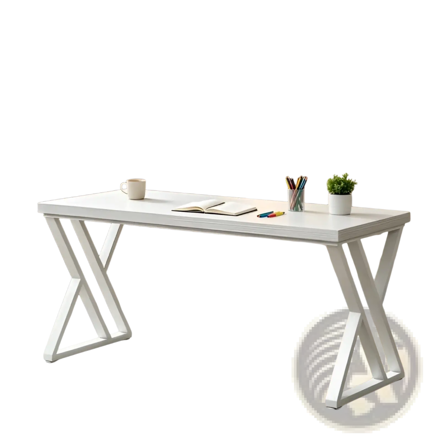 Industrial Writing Desk 55 Inch White Wood Table