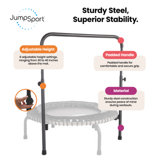 Barra de apoio JumpSport para trampolins de fitness com pernas arqueadas, trampolim não incluído