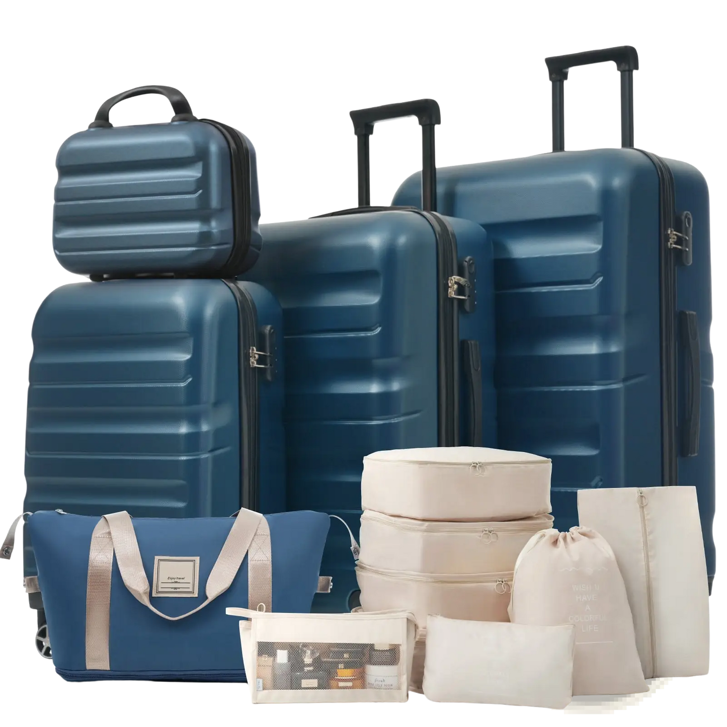 Inky Blue 12 Piece Abs Hardshell Luggage Set with Spinner Wheels