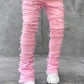 Men's Slim Fit Stacked Ripped Patchwork Streetwear Jeans