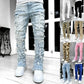 Men's Slim Fit Stacked Ripped Patchwork Streetwear Jeans
