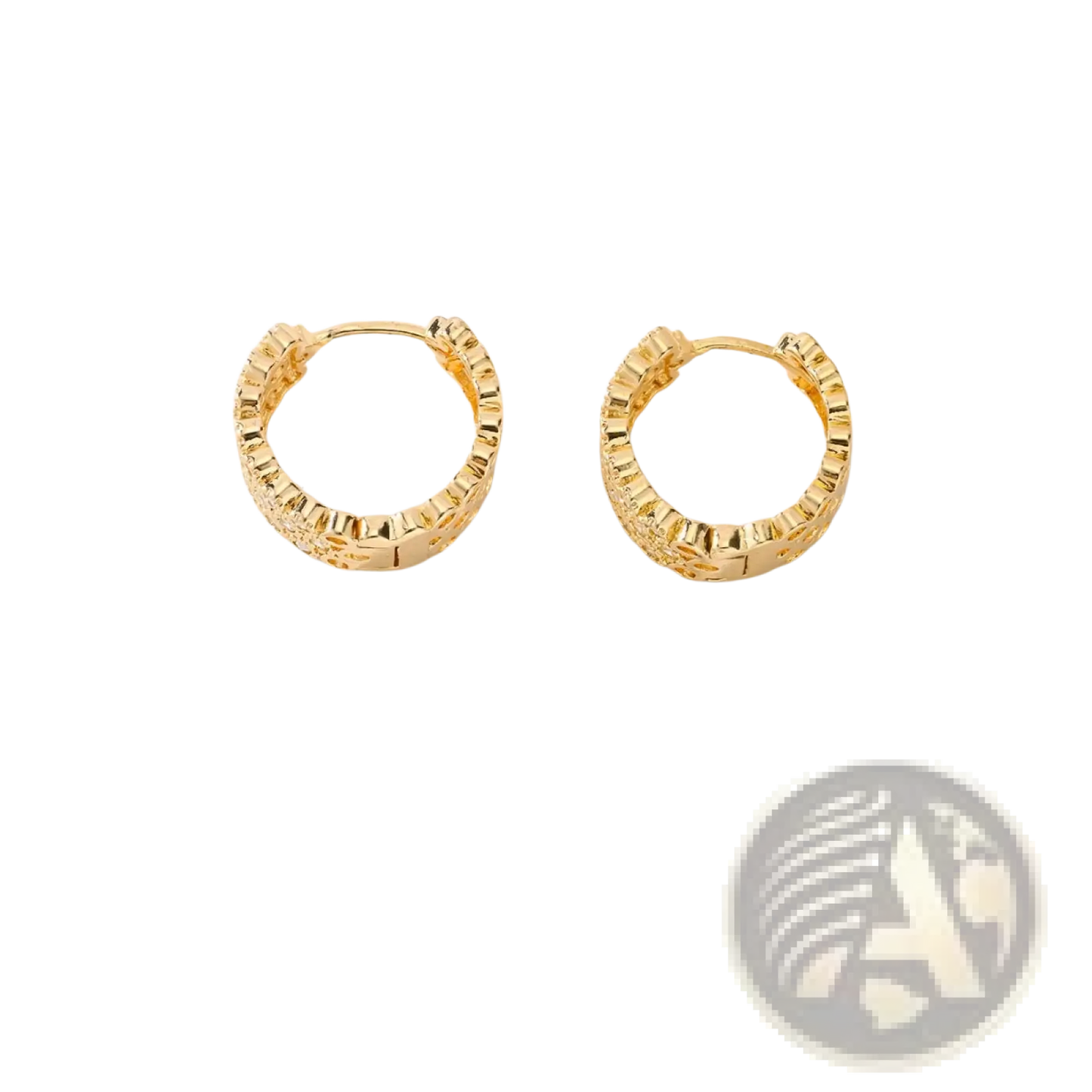 Intricate Gold Openwork Crystal Hoop Earrings