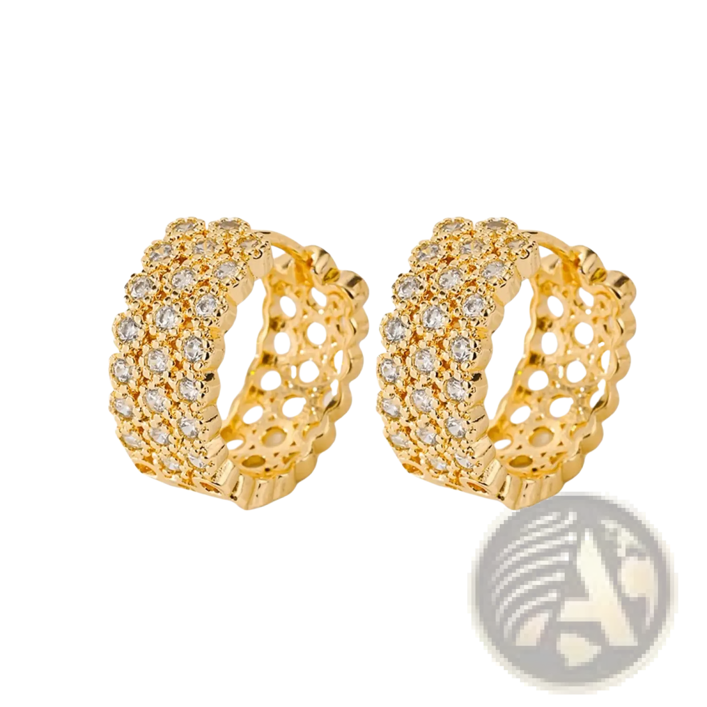 Intricate Gold Openwork Crystal Hoop Earrings