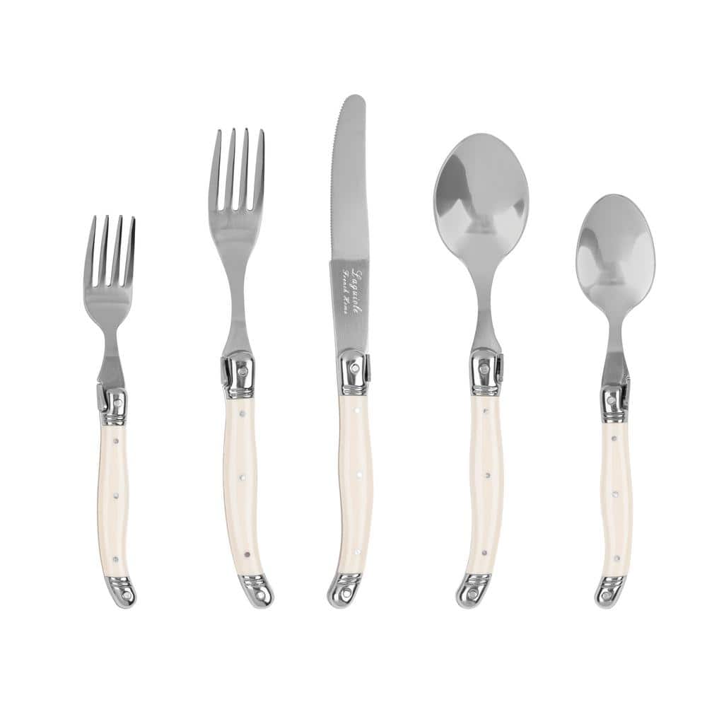 Laguiole Connoisseur Ivory Handle Stainless Steel Flatware Set - 20 Pieces