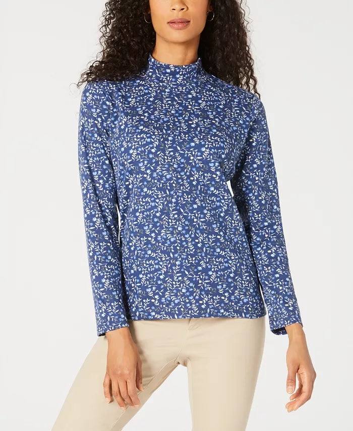 Blusa feminina Karen Scott com estampa de gola falsa, azul marinho, tamanho XX-G