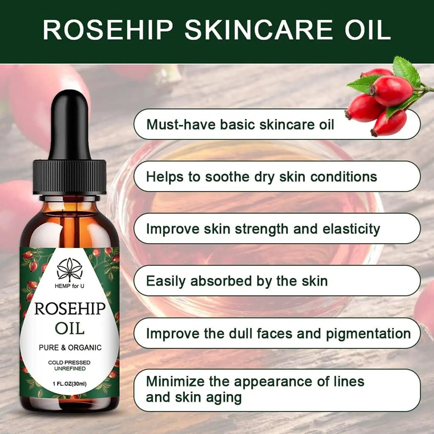 Jade Gua Sha Facial Set with Pure Rosehip Oil and Travel Pouch