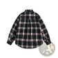 Japanese Retro Dark Green Plaid Flannel Shirt