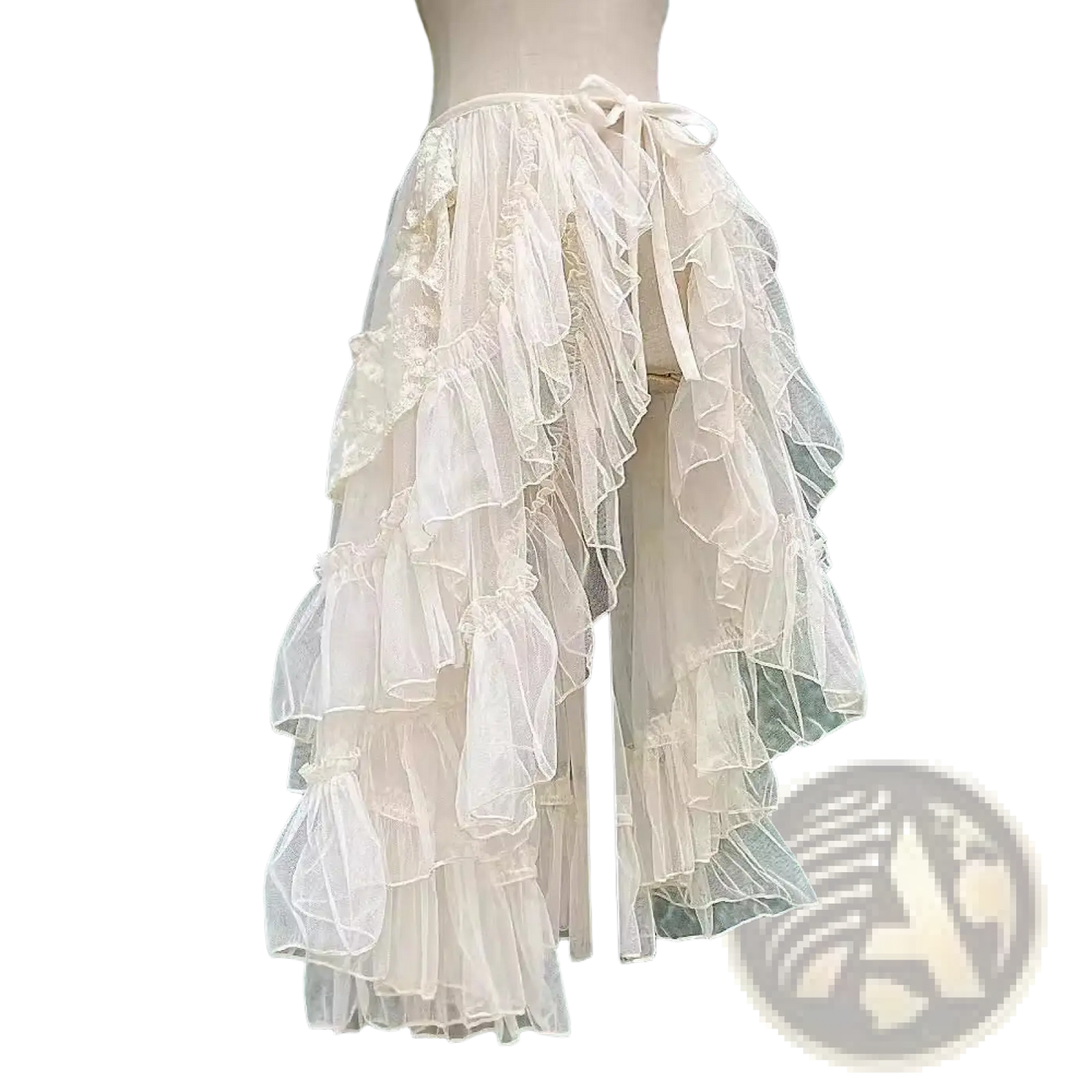 Tiered Ruffle Tulle A-line Lace Midi Skirt