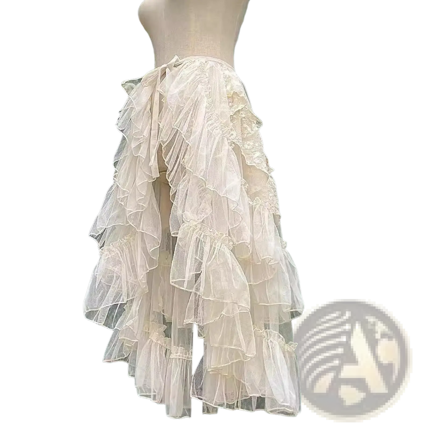 Tiered Ruffle Tulle A-line Lace Midi Skirt