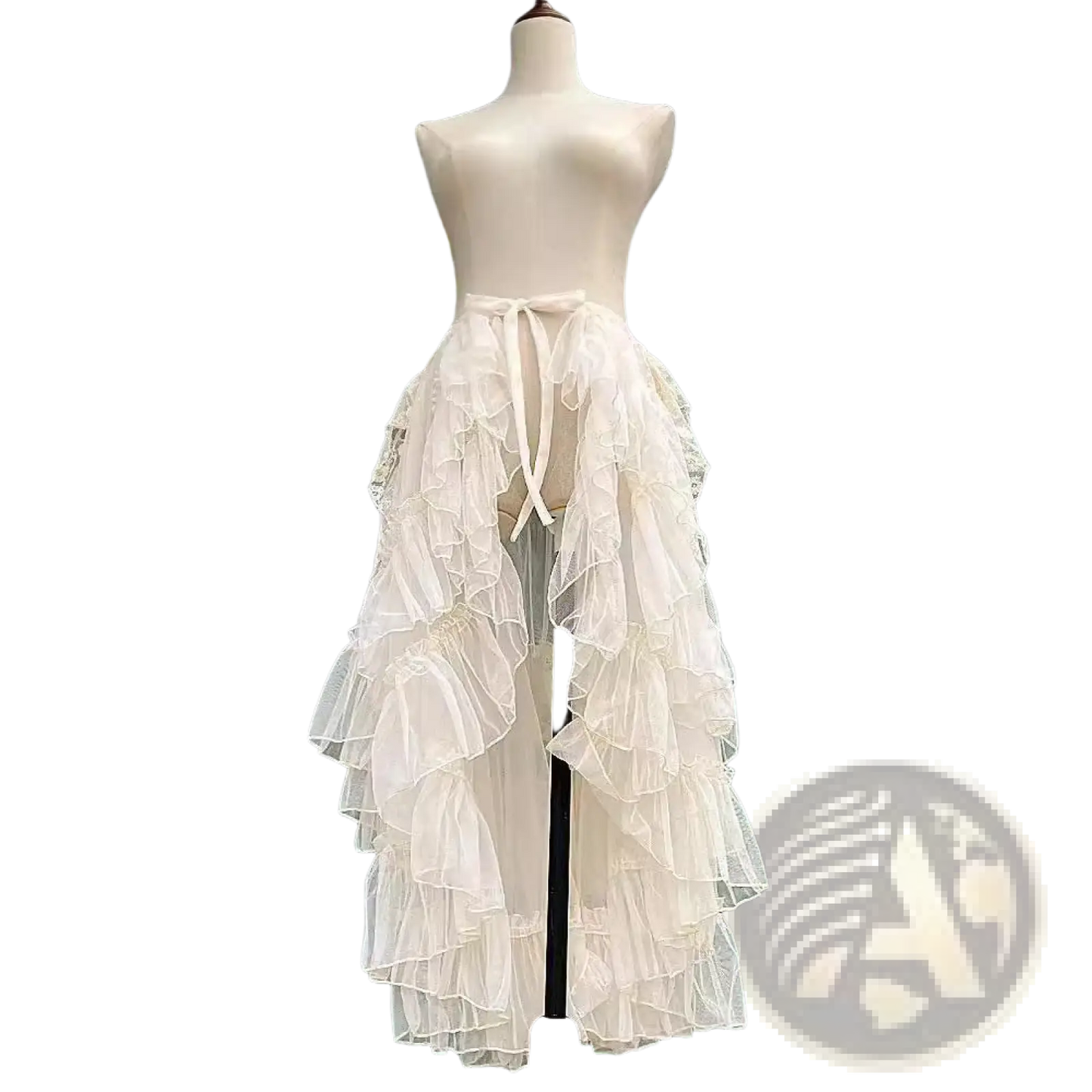 Tiered Ruffle Tulle A-line Lace Midi Skirt