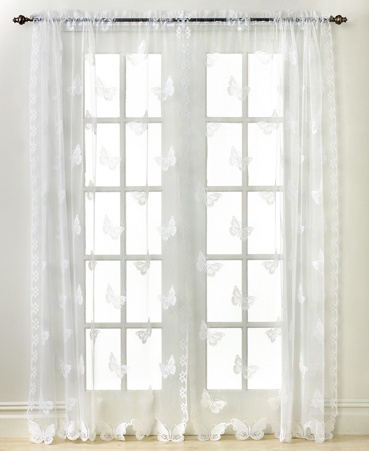 Painel de cortina com bolso de haste de renda JC Penny Butterfly 56X63 - Branco