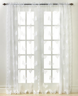 Painel de cortina com bolso de haste de renda JC Penny Butterfly 56X63 - Branco