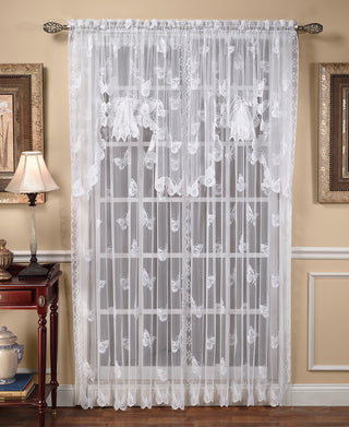 Painel de cortina com bolso de haste de renda JC Penny Butterfly 56X63 - Branco