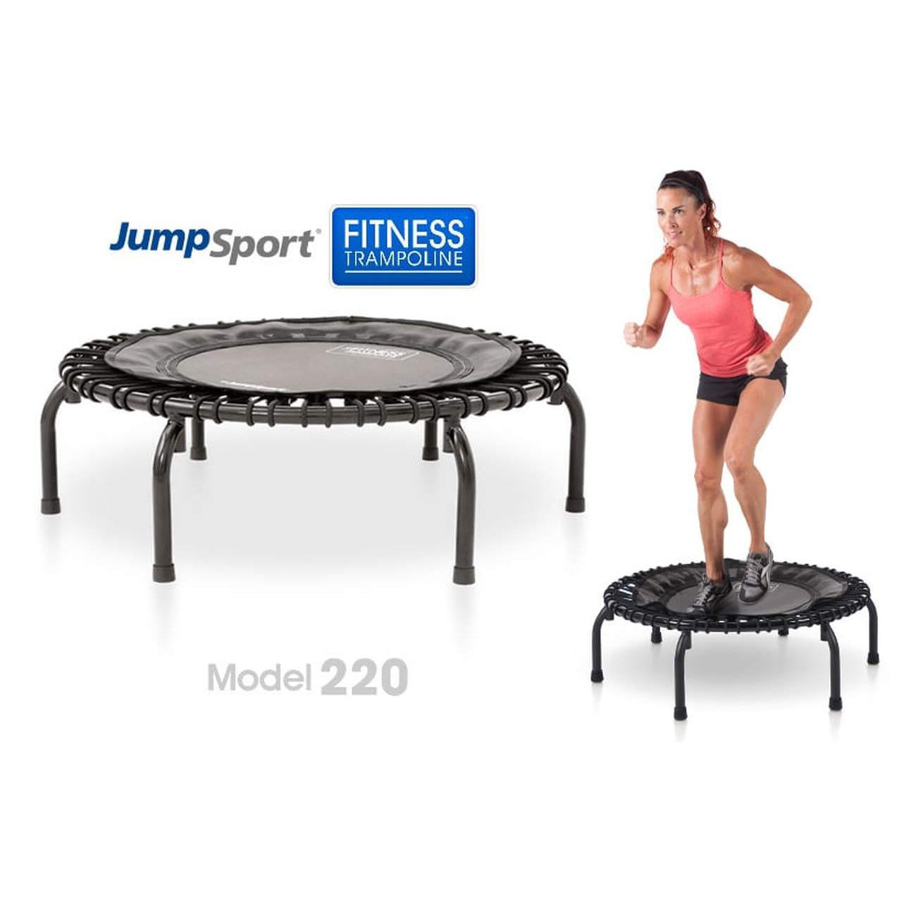 JumpSport 220 Fitness Rebounder Mini Trampolim e Acessório de Barra de Apoio, Preto