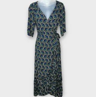 Journey Maxi Wrap Dress African Peacock Print Green Blue