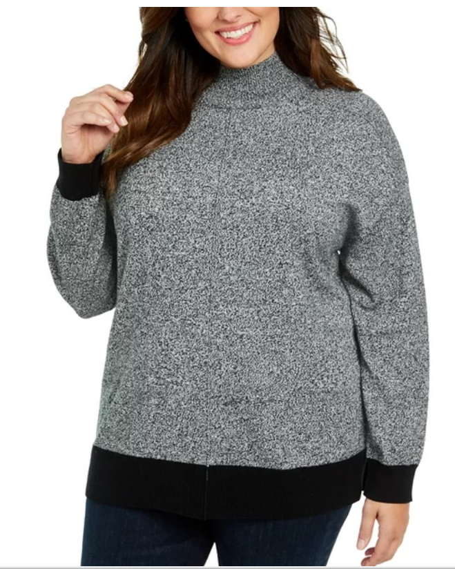 Karen Scott Suéter Feminino Plus Size Gola Falsa Algodão Cinza Escuro Tamanho 1X