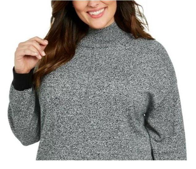 Karen Scott Suéter Feminino Plus Size Gola Falsa Algodão Cinza Escuro Tamanho 1X