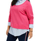 Camisa feminina plus size Tommy Hilfiger com aparência em camadas, rosa brilhante, tamanho 3X
