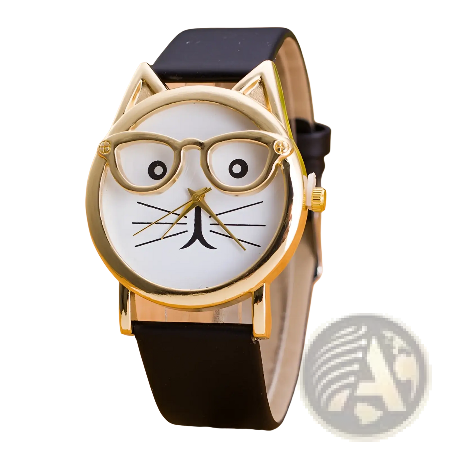 Kids Cartoon Cat Face Quartz Watch with Gold Frame