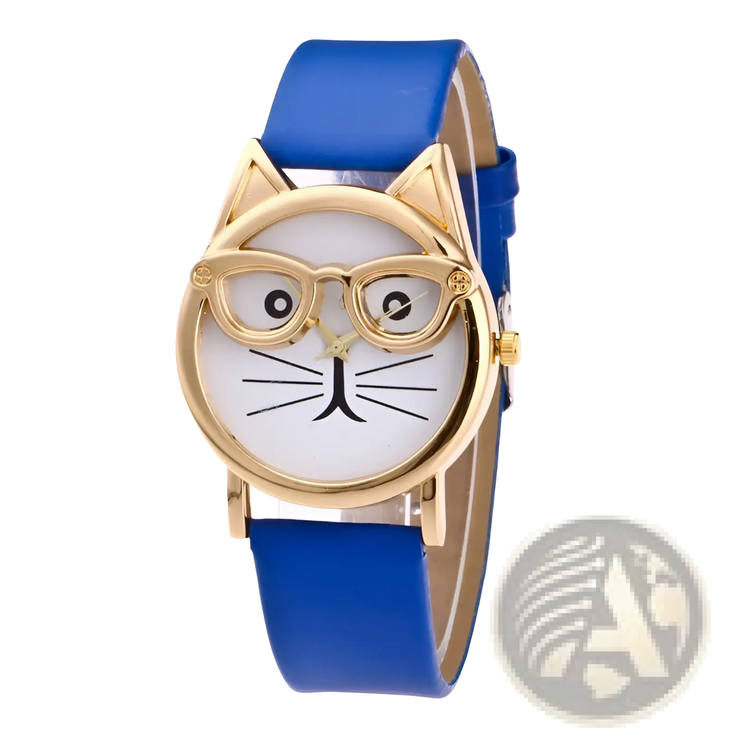 Kids Cartoon Cat Face Quartz Watch with Gold Frame