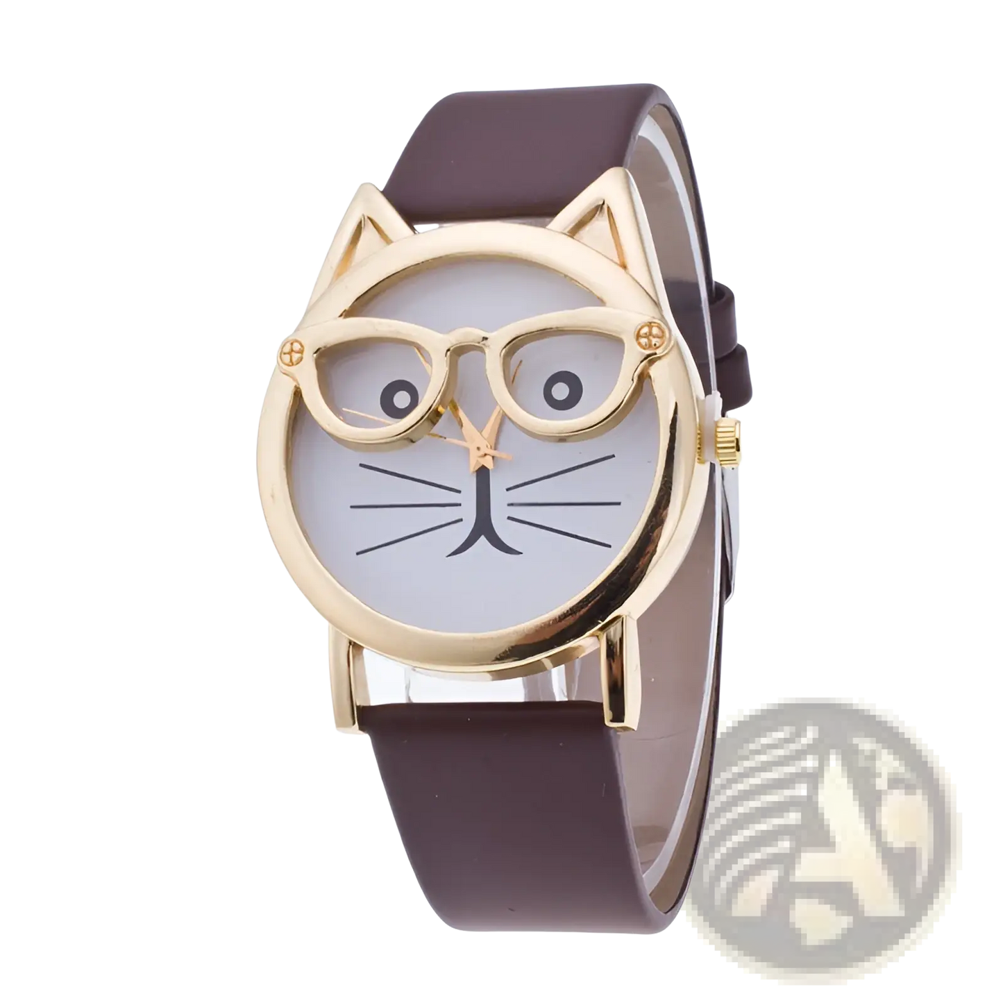 Kids Cartoon Cat Face Quartz Watch with Gold Frame