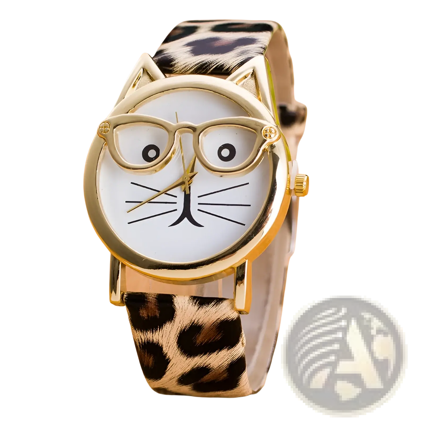 Kids Cartoon Cat Face Quartz Watch with Gold Frame