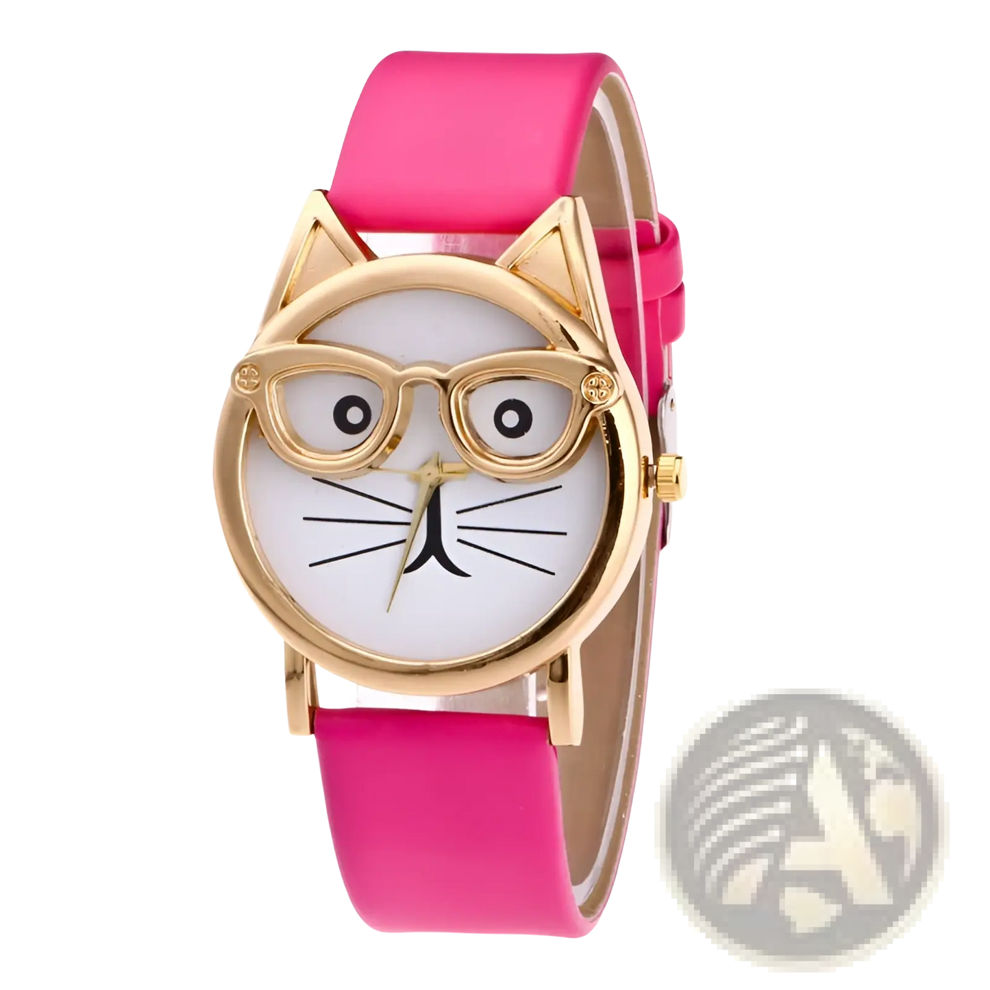 Kids Cartoon Cat Face Quartz Watch with Gold Frame