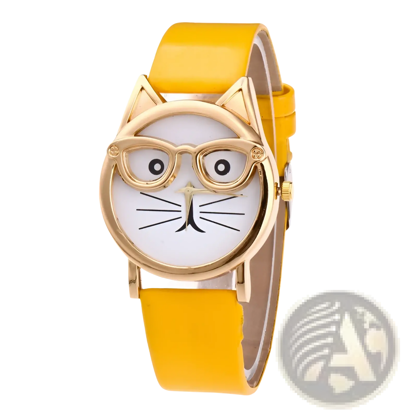 Kids Cartoon Cat Face Quartz Watch with Gold Frame