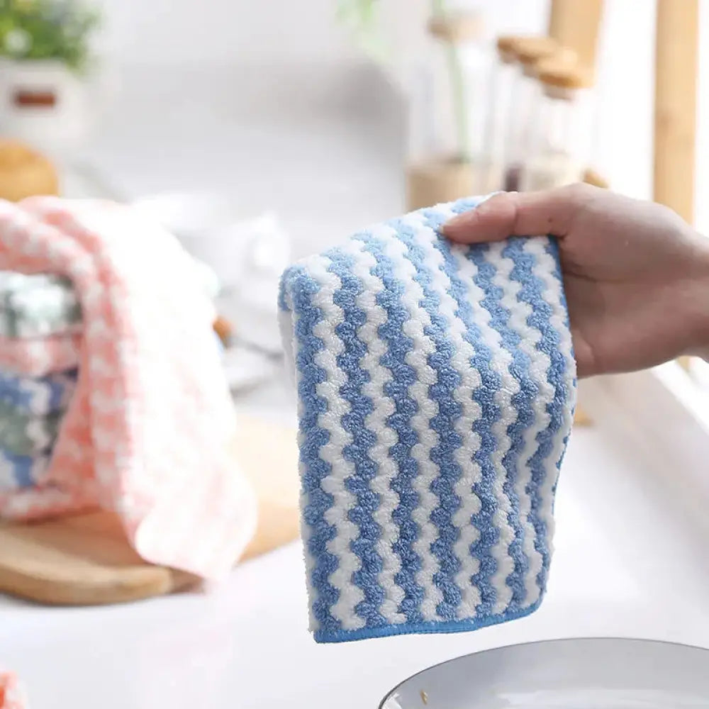 Super Absorbent Striped Coral Fleece Kitchen Cleaning Cloths