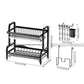 3-tier Black Metal Dish Rack with Marble Water Trays