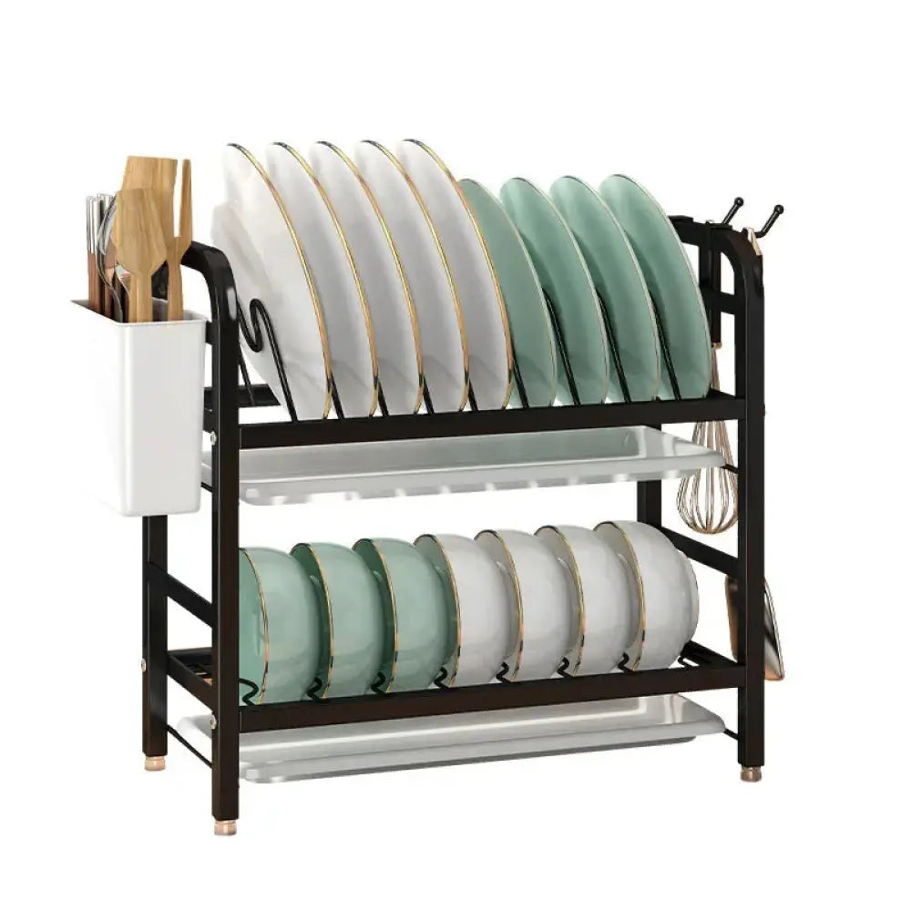 Two Tier Metal Kitchen Dish Drying Rack and Organizer