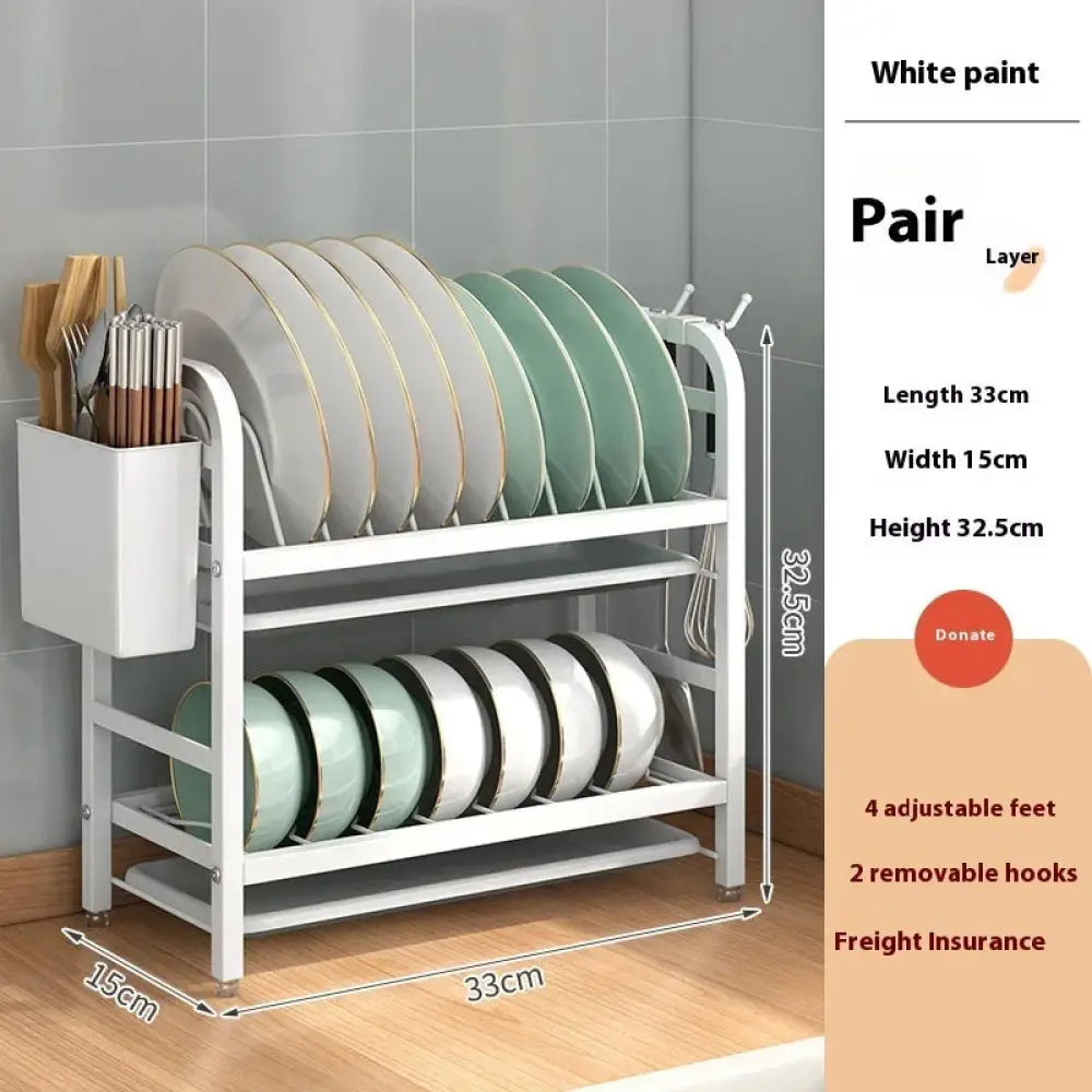 Two Tier Metal Kitchen Dish Drying Rack and Organizer