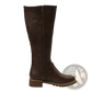 Knee High Knight Boots with Gold Buckle and Low Heel