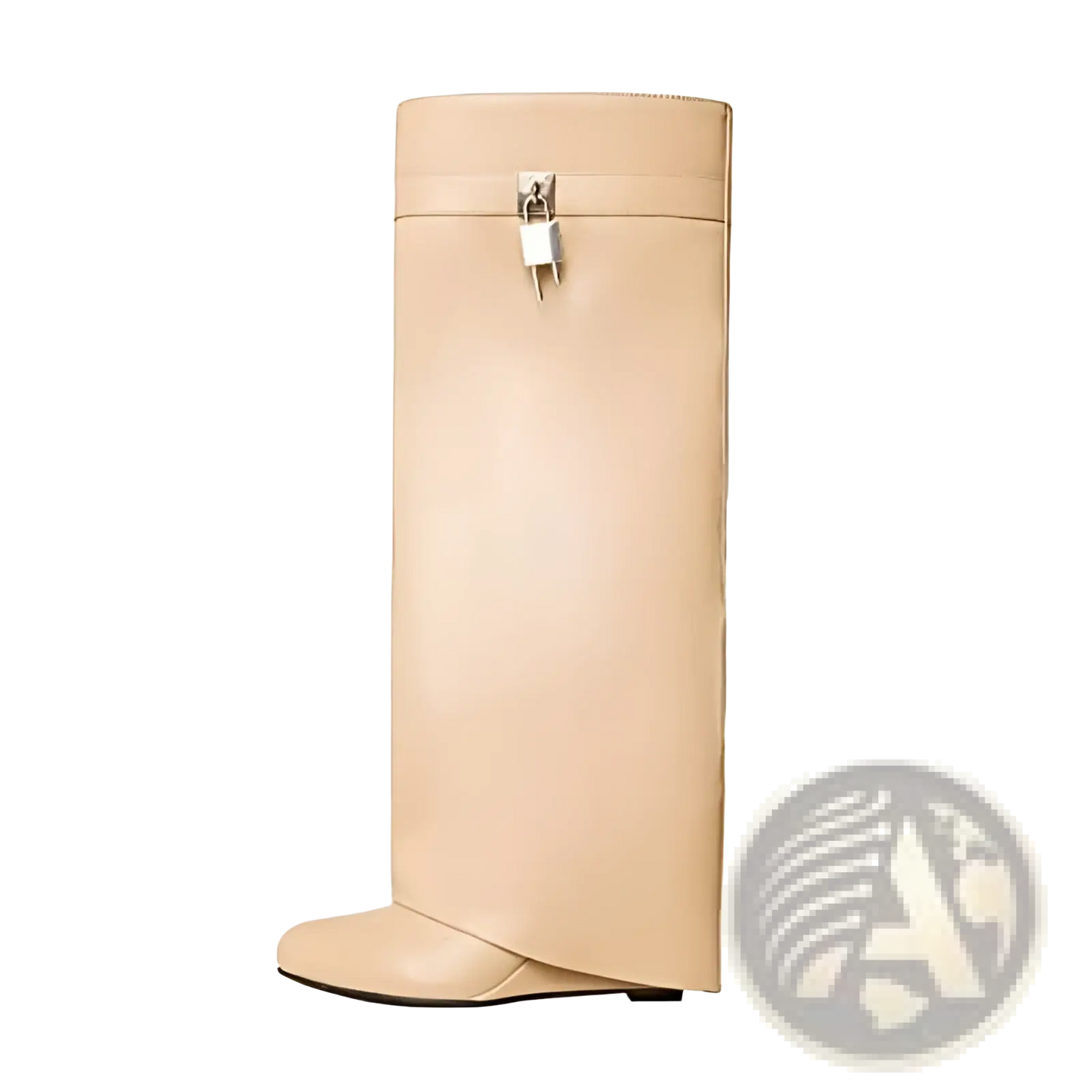 Knee High Wedge Boots with Silver Padlock Buckle