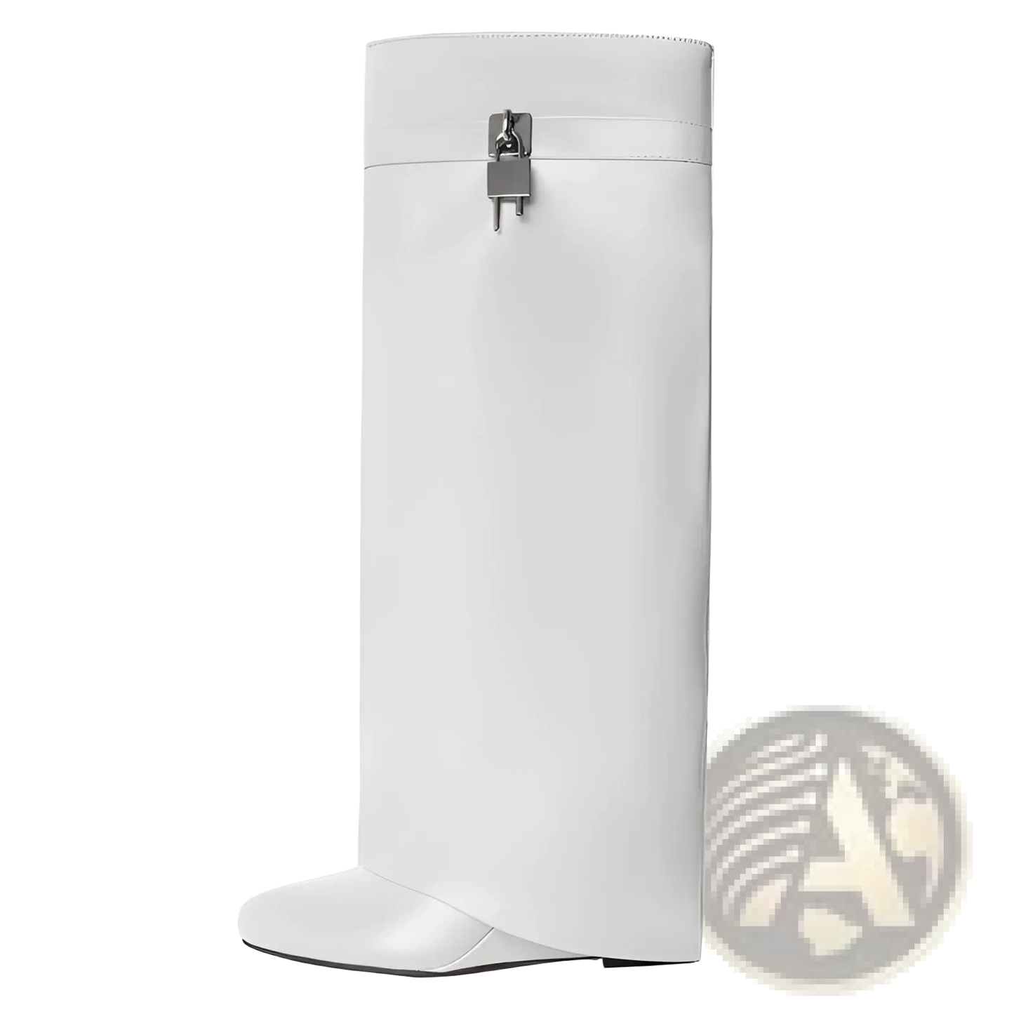 Knee High Wedge Boots with Silver Padlock Buckle