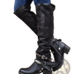 Knight Boots Women's Buckle Strap Chunky Heel Suede