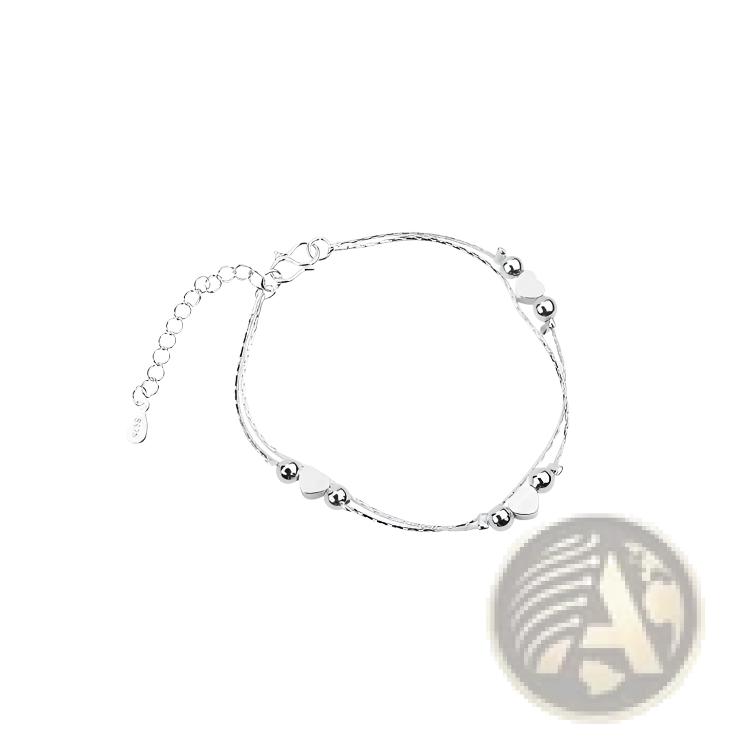 Korean Double Layer Silver Heart Bead Bracelet