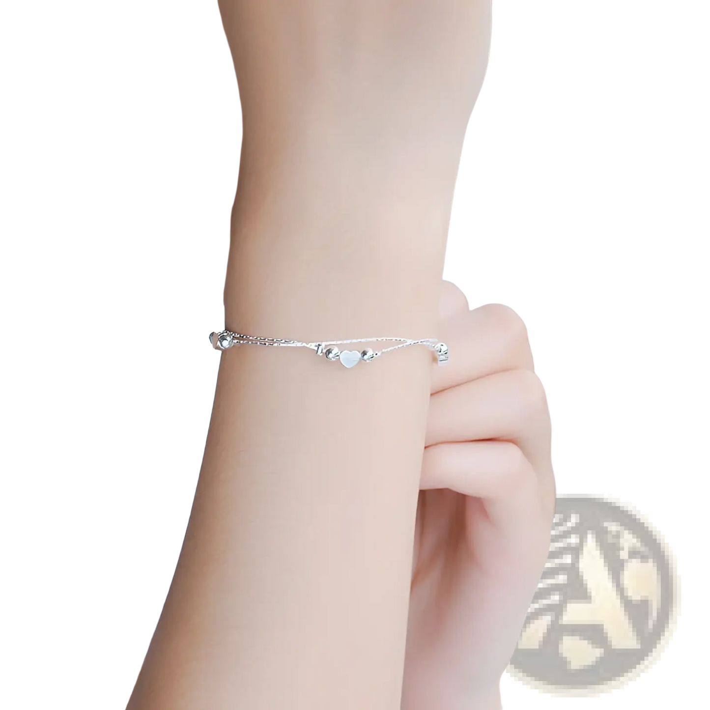 Korean Double Layer Silver Heart Bead Bracelet