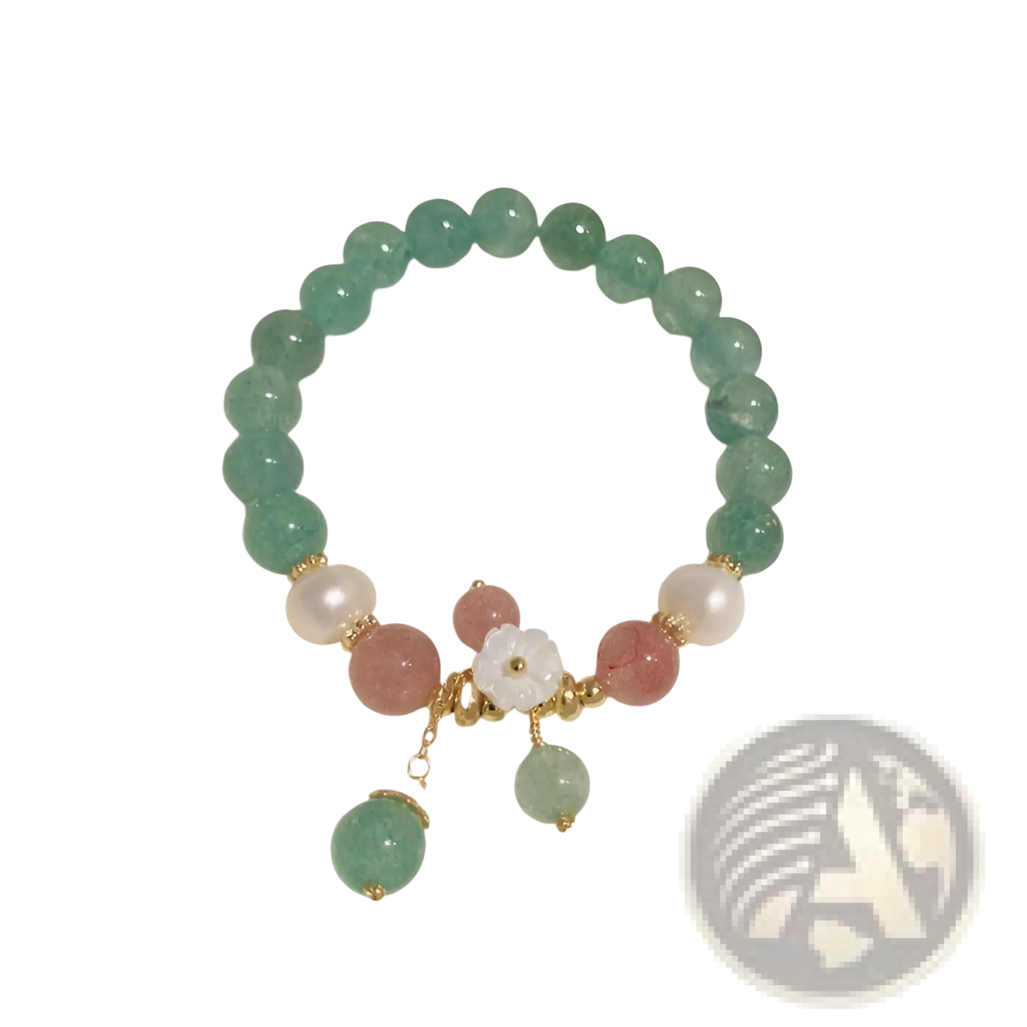 Korean Floral Green Strawberry Crystal Beaded Bracelet