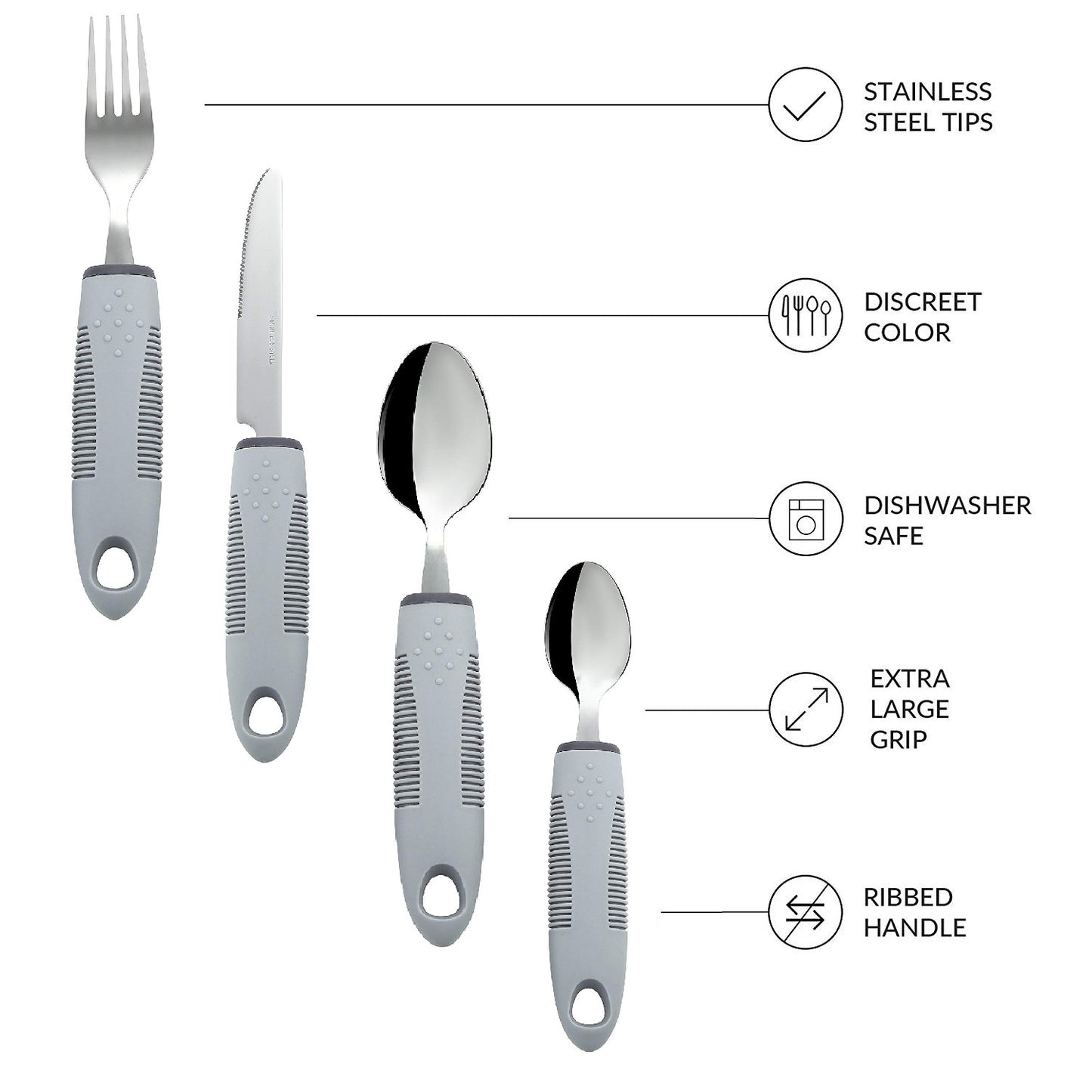 Conjunto de cozinha Homvare de 4 peças, utensílios adaptáveis ​​com alças largas, sem peso e antiderrapantes para tremores nas mãos