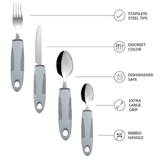 Conjunto de cozinha Homvare de 4 peças, utensílios adaptáveis ​​com alças largas, sem peso e antiderrapantes para tremores nas mãos