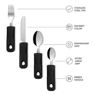 Conjunto de cozinha Homvare de 4 peças, utensílios adaptáveis ​​com alças largas, sem peso e antiderrapantes para tremores nas mãos