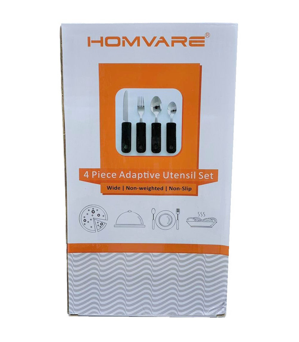 Conjunto de cozinha Homvare de 4 peças, utensílios adaptáveis ​​com alças largas, sem peso e antiderrapantes para tremores nas mãos