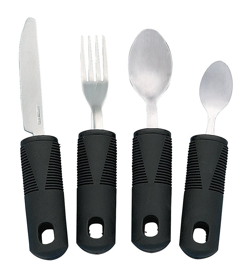 Conjunto de cozinha Homvare de 4 peças, utensílios adaptáveis ​​com alças largas, sem peso e antiderrapantes para tremores nas mãos
