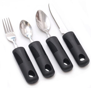 Conjunto de cozinha Homvare de 4 peças, utensílios adaptáveis ​​com alças largas, sem peso e antiderrapantes para tremores nas mãos