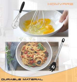 Conjunto de utensílios de cozinha Homvare de 8 peças em aço inoxidável, silicone sem BPA, fácil de segurar, material durável - preto