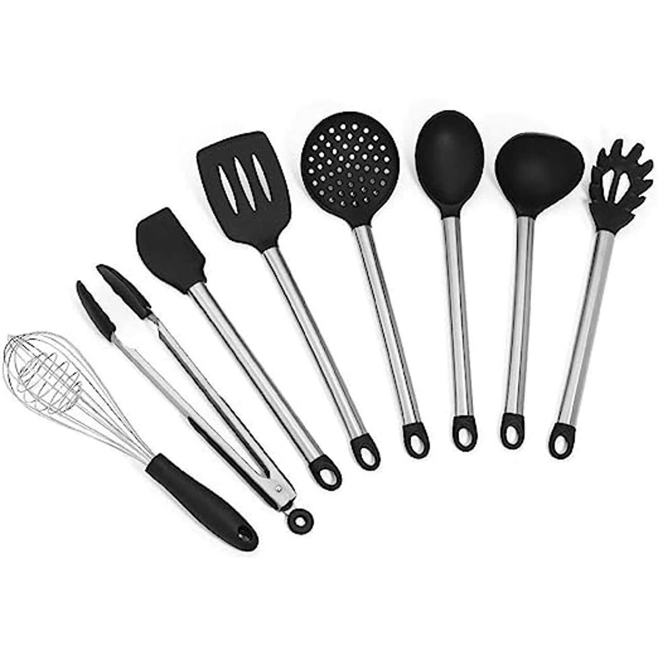 Conjunto de utensílios de cozinha Homvare de 8 peças em aço inoxidável, silicone sem BPA, fácil de segurar, material durável - preto