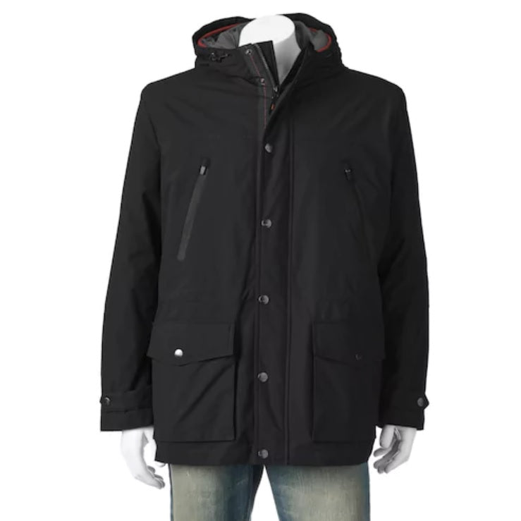 Jaqueta anorak masculina London Fog com capuz, preta, tamanho pequeno