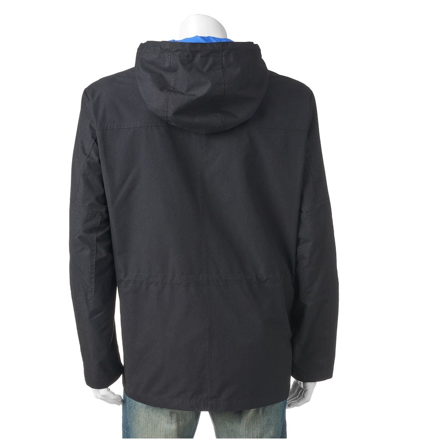 Jaqueta anorak masculina London Fog com capuz, preta, tamanho pequeno